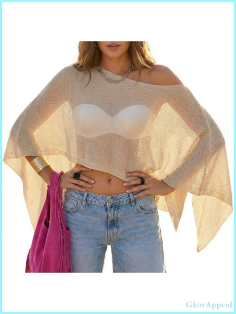 Women's Crochet Sheer Poncho Top Sparkly Shrug Bolero Sweater Cover Up Beachwear